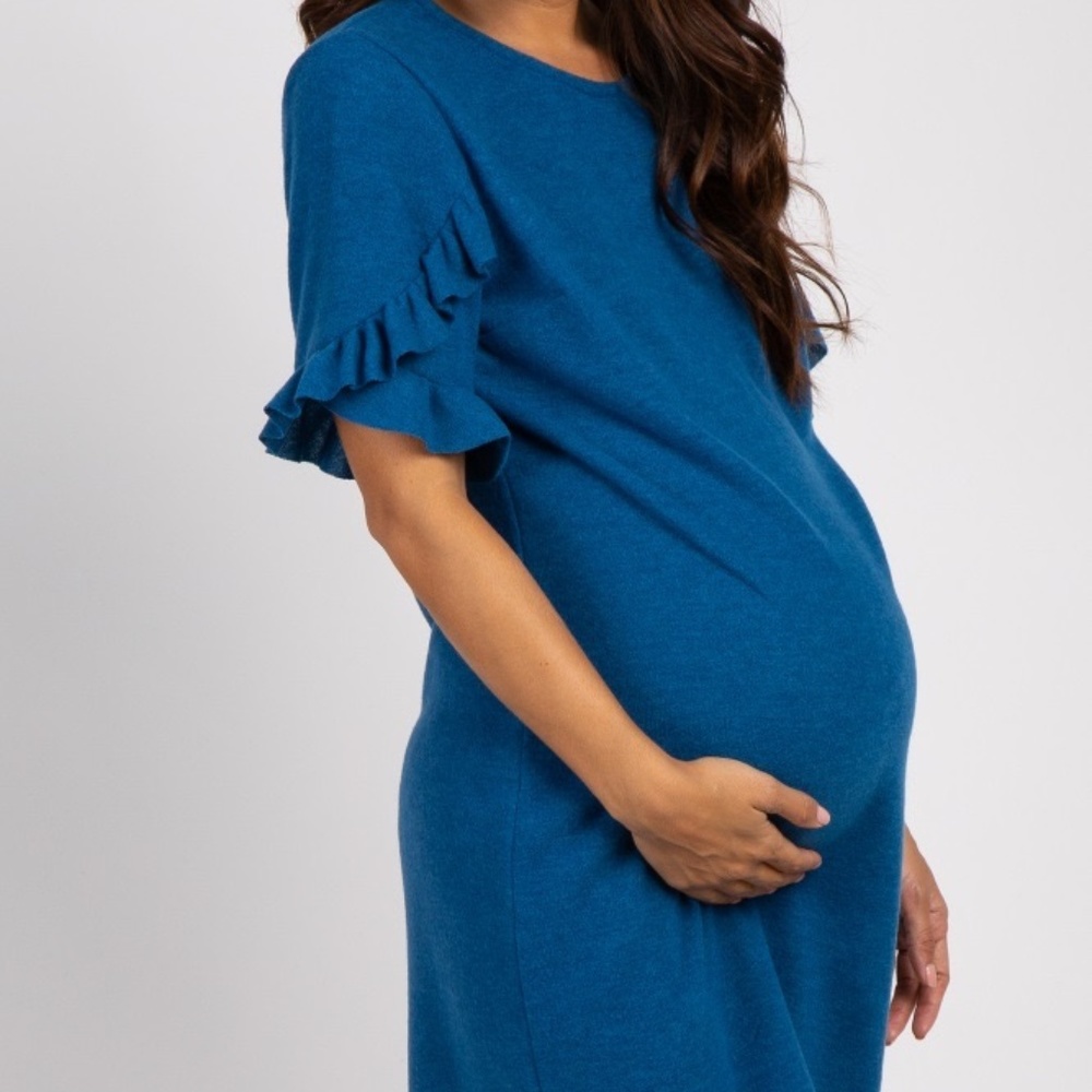 Pinkblush Teal Solid Layered Ruffle Trim Dress - image 2